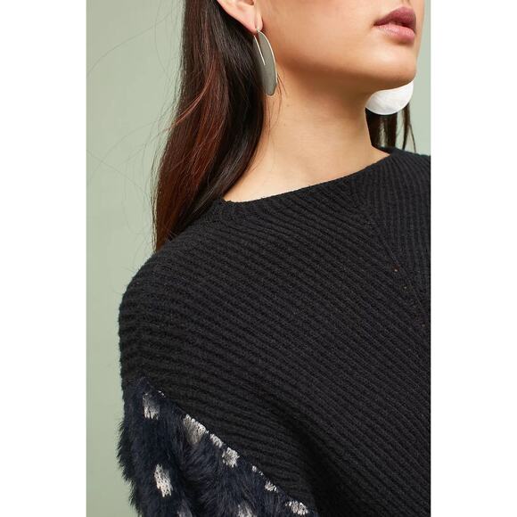 Anthropologie Knitted & Knotted Mock Neck Fuzzy Spotted Print Sleeve Sweater - Picture 3 of 14